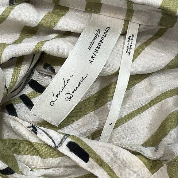 Anthropologie LouLou Avenue Maxi Dress Tiered Striped Sun Collared Shirt Cream - Picture 3 of 3